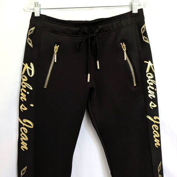 Robin’s Jean Women's S Black Gold Angel Wings Jogger Skinny Leg Drawstring - Picture 3 of 15